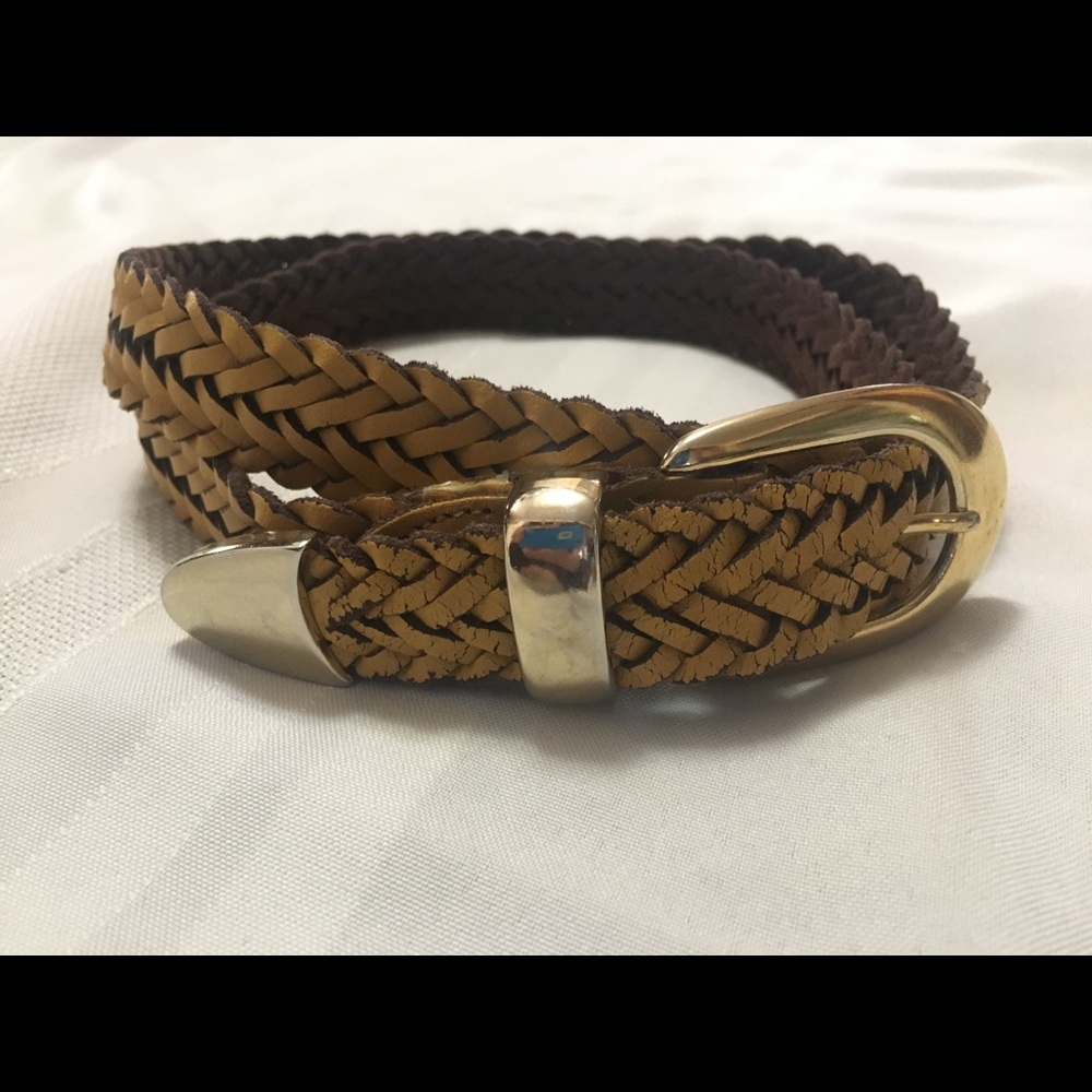 Braided leather belt saffron yellow